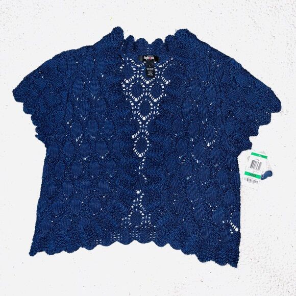 NWT | Style & Co. | Short Sleeve Crochet Open Front Jacket | Blue | L - Picture 1 of 4